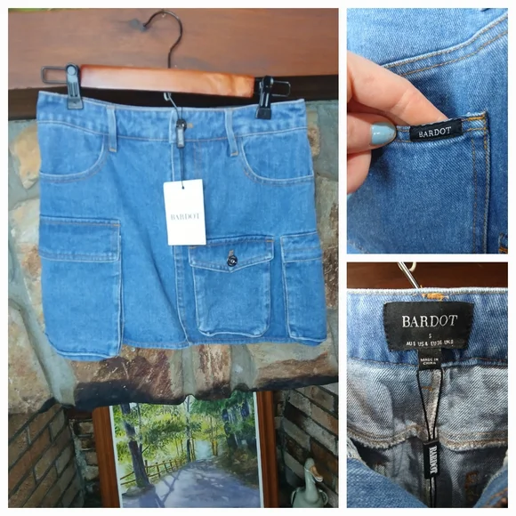Bardot Vintage Blue Zerah Cargo Mini Denim Skirt Size 4 Retails $108 - Picture 3 of 9